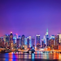 Tribute in Light Panoramic View with Lower Manhattan from New Jersey | Large Stretched Canvas, Black Floating Frame Wall Art Print | Great Big Canvas