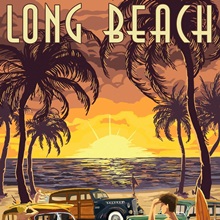 Long Beach California Woodies And Sunset Retro Travel Poster Wall Art Canvas Prints Framed Prints Wall Peels Great Big Canvas
