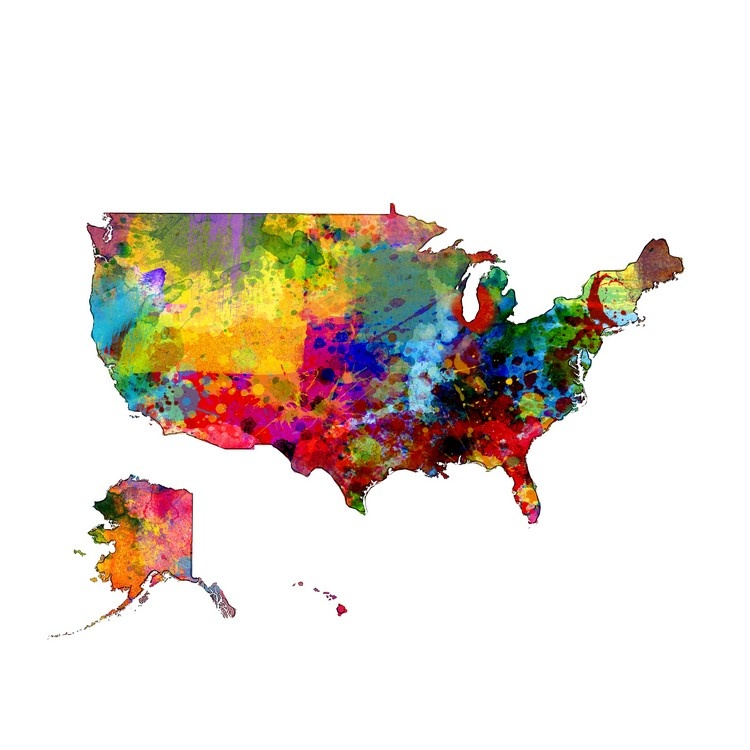 Maps Wall Art amp Canvas Prints - United States Watercolor Map,2490338 
