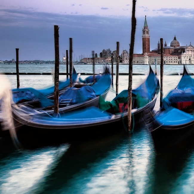 On sale ARTCANVAS Gondolas Under An Amber Sunset Venice Italy Square Canvas Art Print