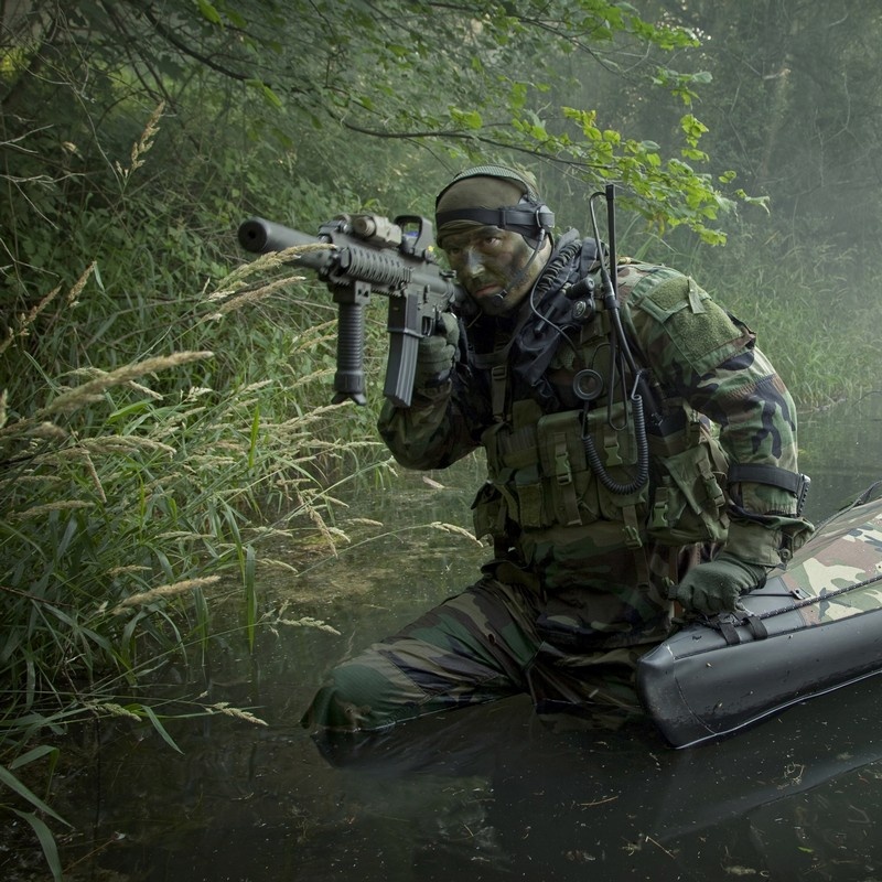 U.S. Special Forces soldier with camouflage face paint Wall Art, Canvas