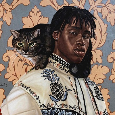 contemporary painting of a man and a cat