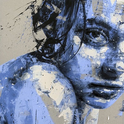 abstract painting of a woman looking out