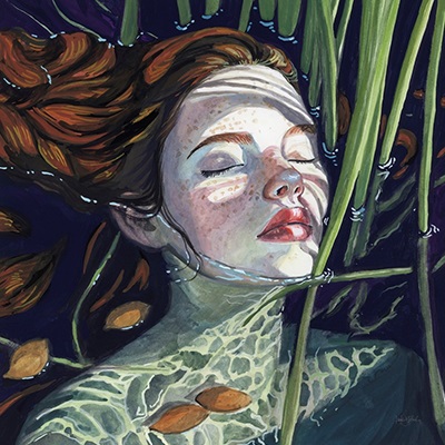 painting of a woman in a lake