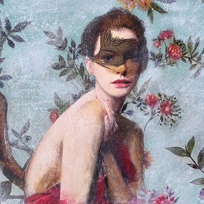 painting of a woman with flowers